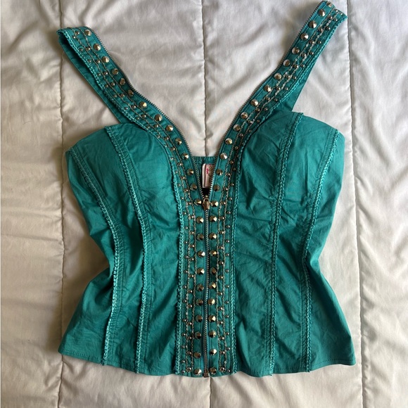 oh yes Tops - Embellished Teal Women's Top Y2K oh Yes brand